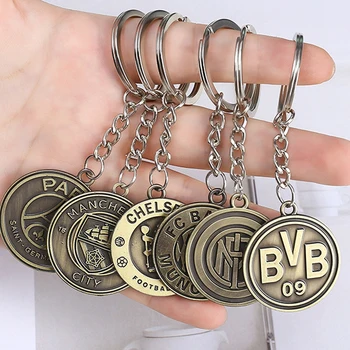 

500pcs Football Club Brass Pendants Keychain Keyholder For Stainsteel Soccer For Car & Motorcycle Keychain Key Rang Ring