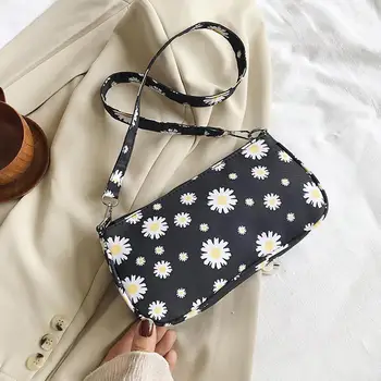 

Popular Simple Female Daily Bag Women Handbag Canvas Lovely Tote Flower Daisy Lady Small Shoulder Underarm Bag clutches women
