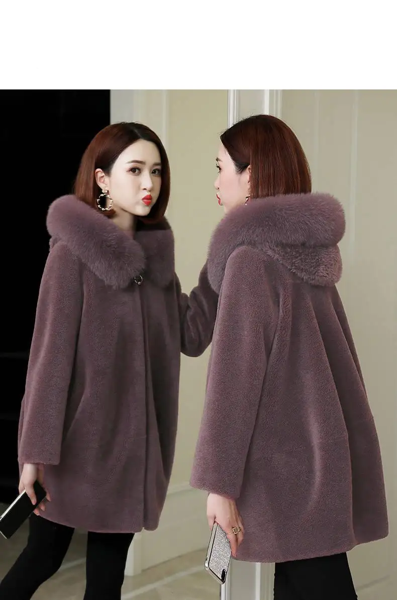 Женская зимняя шуба из овечьей шерсти, Женская куртка из натурального меха лисы с капюшоном, теплая шуба из овечьей шерсти, Casaco Feminino N95