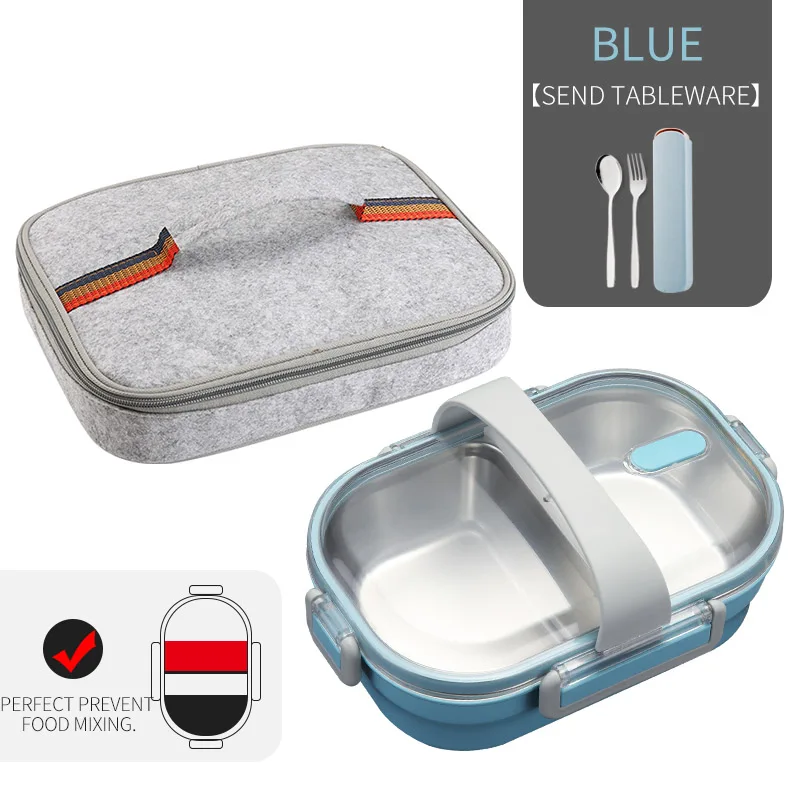 B Blue Bag Set WORTHBUY японский Ланч-бокс для детей школы 304 из нержавеющей стали бенто Ланч-бокс герметичный контейнер для еды детская коробка для еды - Цвет: B Blue Bag Set