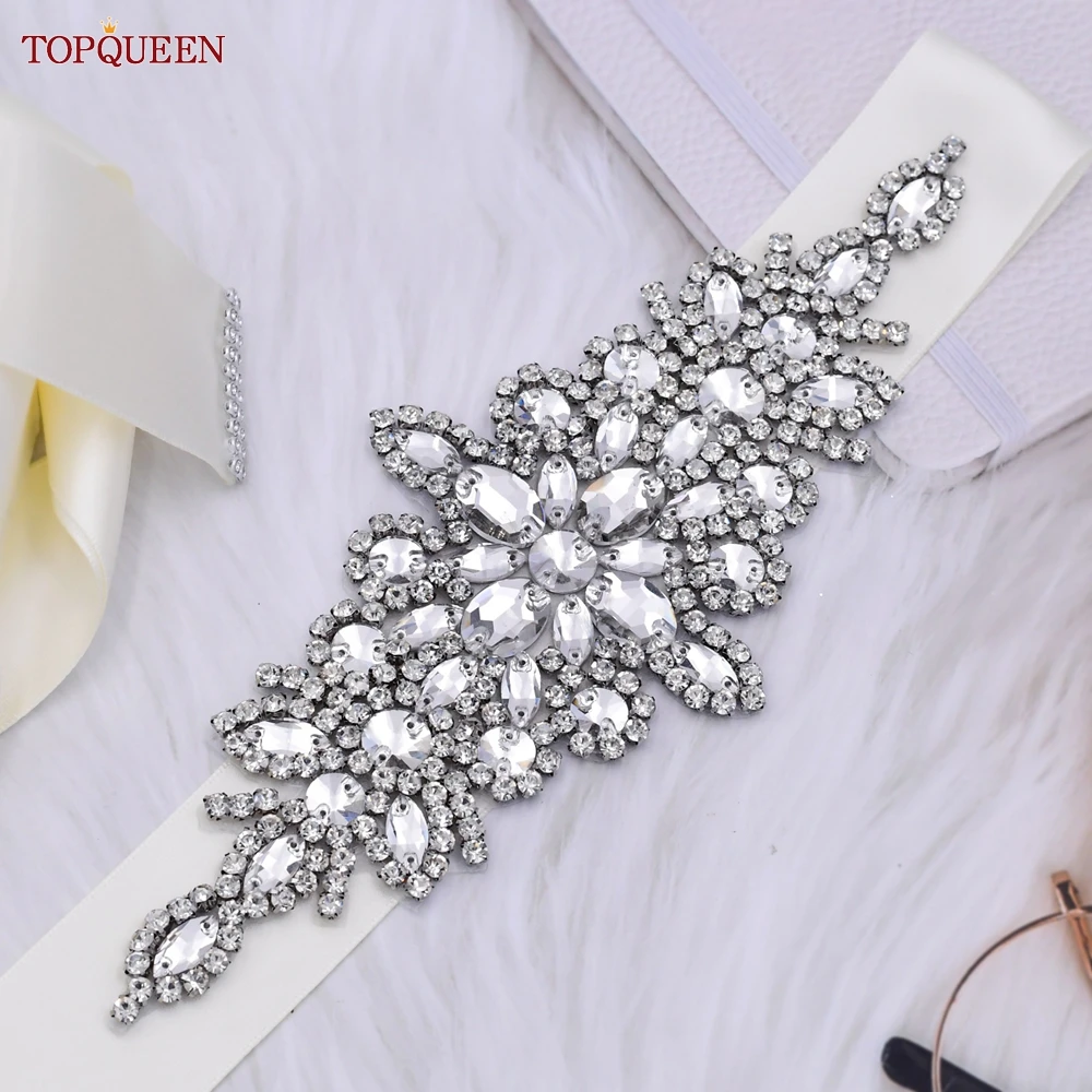 TOPQUEEN S01 Women's Belt Luxurious Bride Bridal Sash Rhinestone Applique for Evening Party Prom Gown Dress bridal waistband bridal dress decoration
