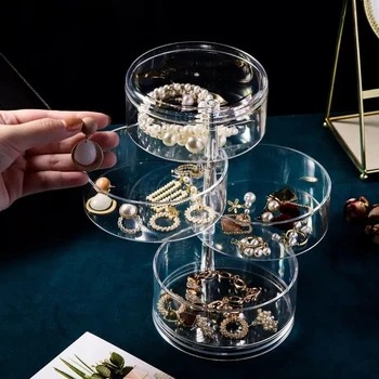 

Rotating Jewelry Storage Box Makeup Organizer Transparent Bracelet Earrings Plastic Storage Box Display Rack Jewelry Dust-proof