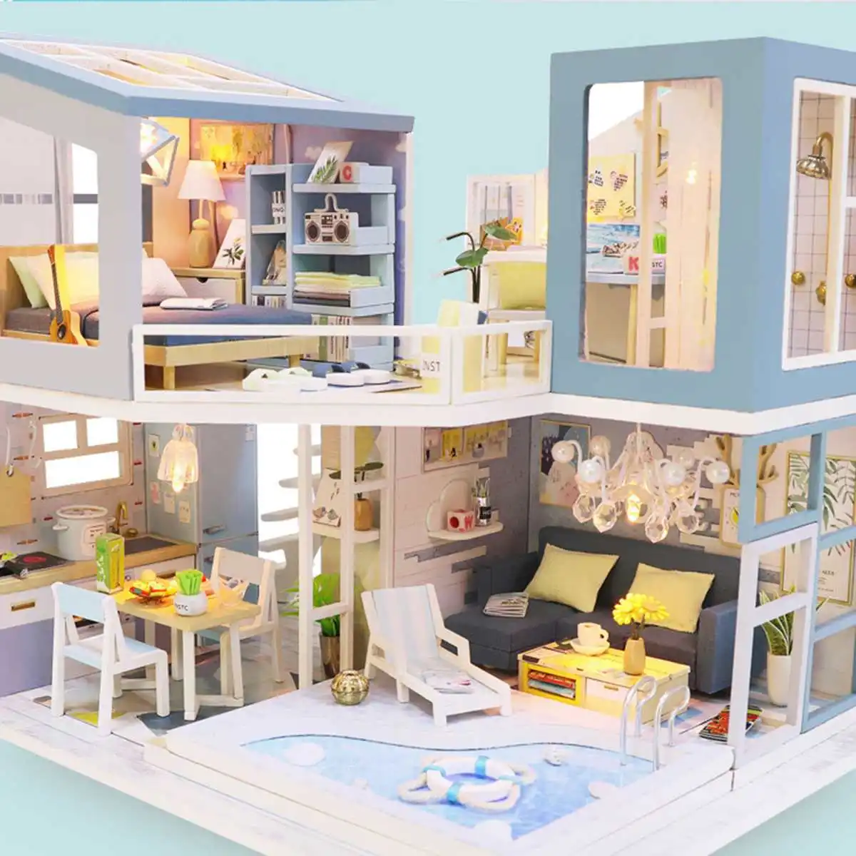 DIY Кукольный дом мебель с светодиодный светильник миниатюрный 3D Деревянный Miniaturas теплый дом Каса кукольный домик игрушка для детей подарки на день рождения