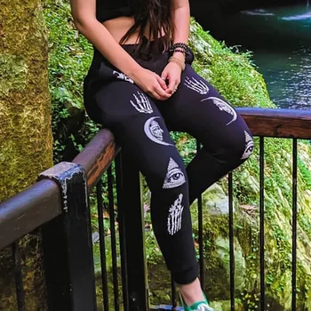 

92319 Dark Print Legging Elastic Tight Autumn And Winter Pants Women's Mid Waist Elastic Rope Exercise Leisure Pants