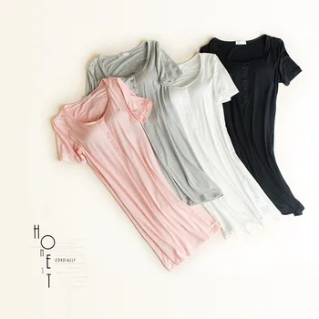 

2020 with Chest Pad Short Sleeve Nightgown WOMEN'S Bag Hip Wear Free Bra Bra One-piece Vest Outer Wear Pajamas Mid-length Summer