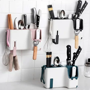 

Multi-Function Utensil Holder Knife Block PP Flatware Drainer Storage Box Spoon Fork Kitchen Organizer Rack