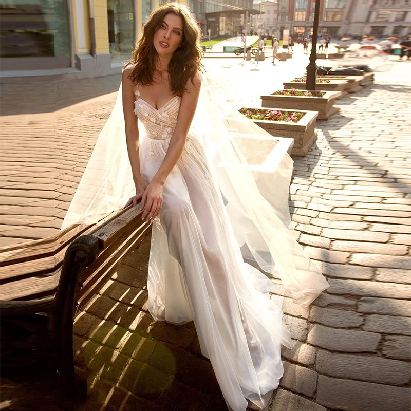 Verngo, Пляжное свадебное платье, сексуальные летние свадебные платья, цветы, тюль, простое платье невесты, бохо, свадебное платье, Vestidos De Novia