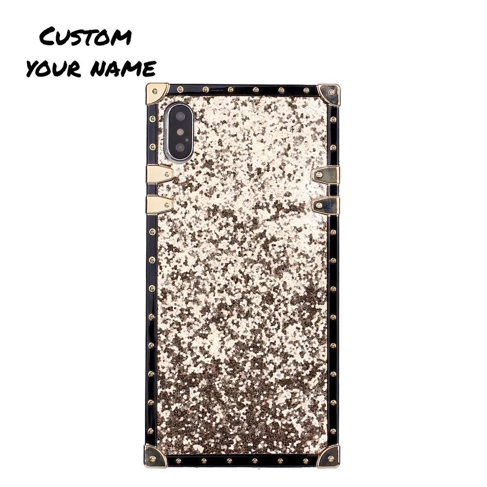 Индивидуальный блестящий чехол для телефона, персонализированное имя, блестящий чехол для багажника, чехол для iPhone 11 Pro 6 6S 7Plus 8Plus 7 8 XR X XS Max - Цвет: Gold Glitter