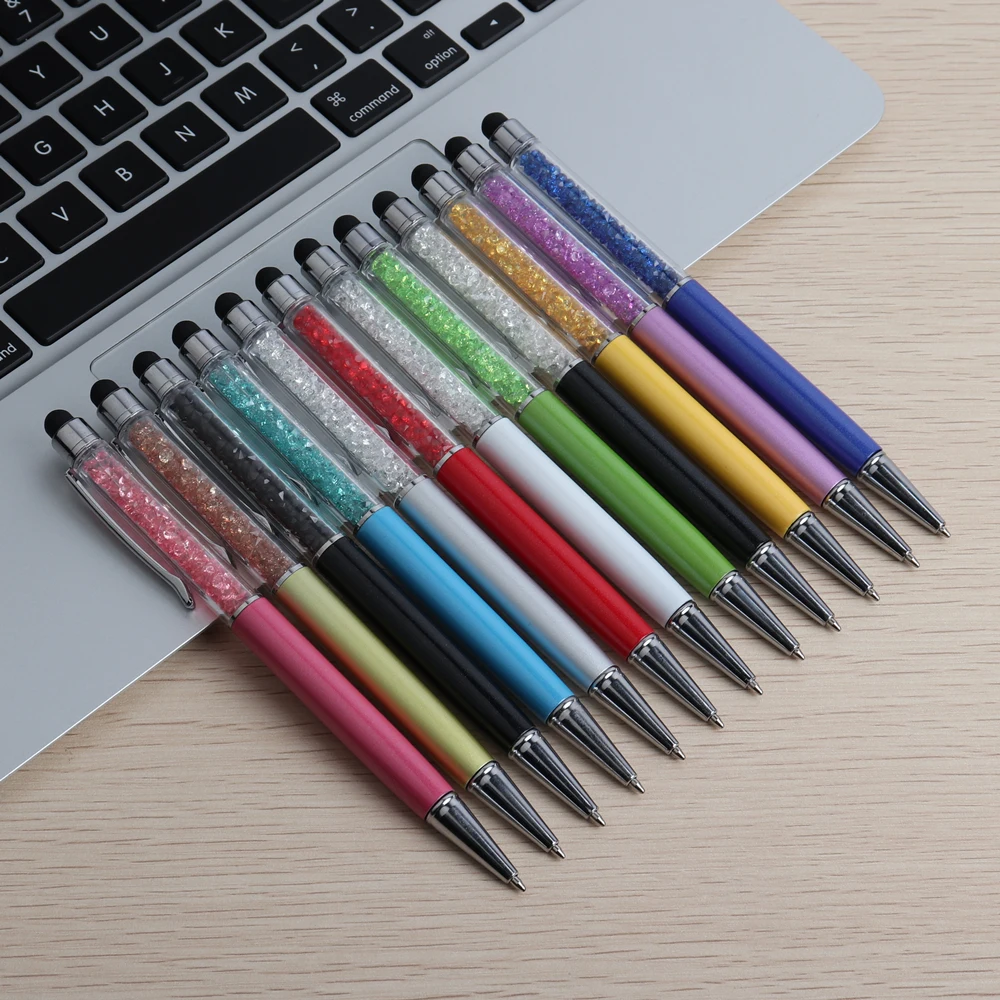 1000pcs Random Color Rotating Touch Pen 2 in 1 Crystal Diamond Ballpoint Pen 