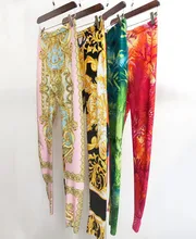 New Women Printed Pants Elastic Waist Skinny Slim Full Pants Female Casual Fashion Capris