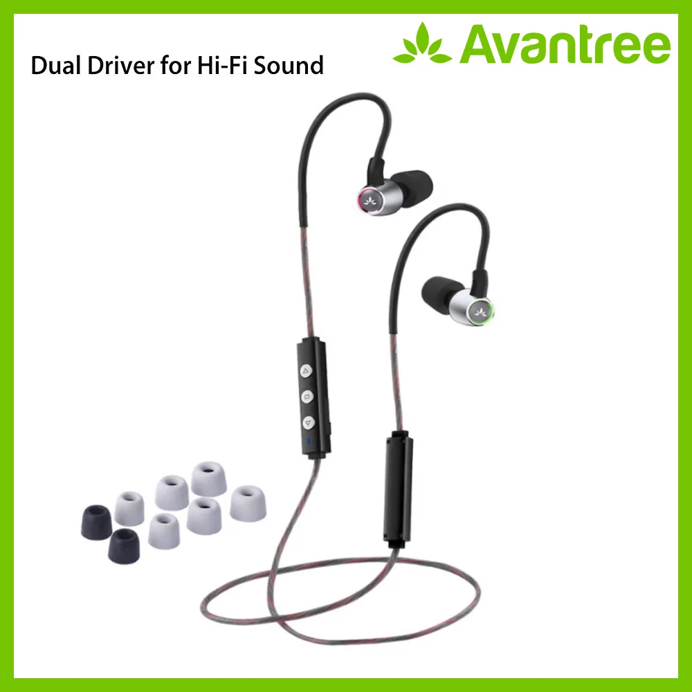 Avantree Hi-Fi Двойной драйвер Bluetooth наушники-вкладыши с микрофоном и регулируемым ушным крюком беспроводные шумоизолирующие наушники-AS20L