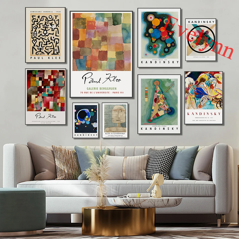 Wassily Kandinsky Exhibition Poster, Bauhaus,Paul Klee Exhibition Poster, Scandinavo Nordic Home Decor Canvas Wall Art Prints