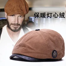 Мужская зимняя Вельветовая Кепка Newsboy, Мужская Толстая теплая флисовая подкладка, кепка для папы, Уличная Повседневная восьмиугольная кепка 55,5-60 см