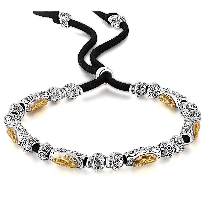 Cigovo925 Серебряный браслет тайский серебряный панк браслет череп девственница пара кожаный браслет бусы