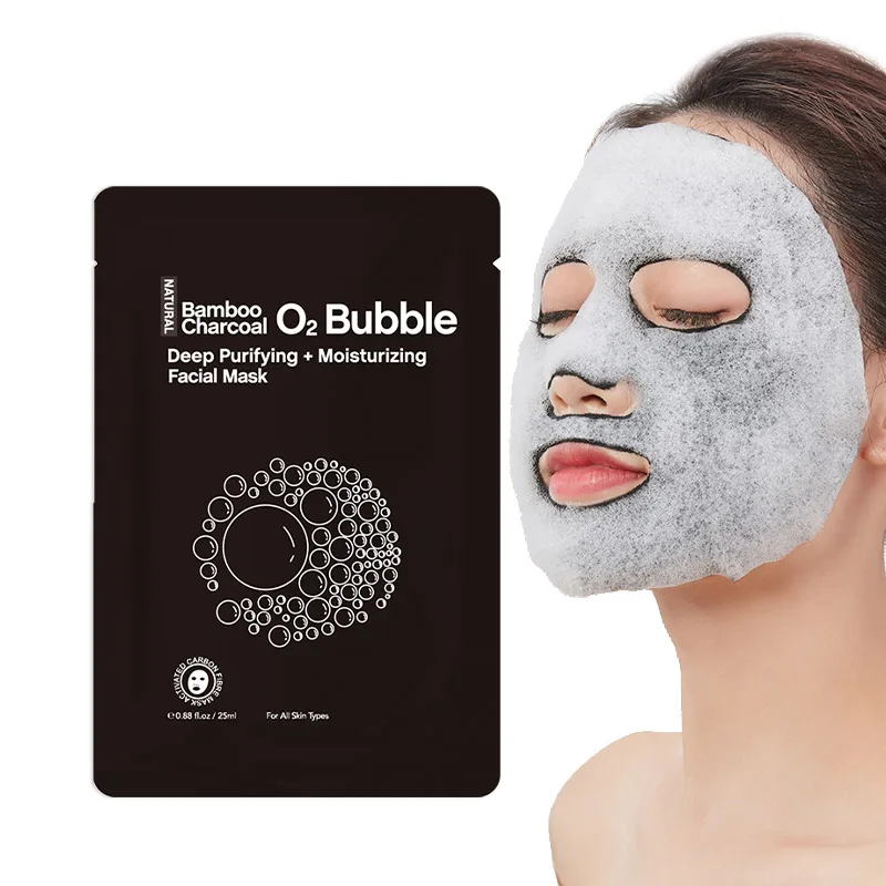 Bubble Bamboo Charcoal Black Face Mask Sheet Oil Control Deep Cleansing Facial Moisturizing Mask Skin Care Korean Face Care