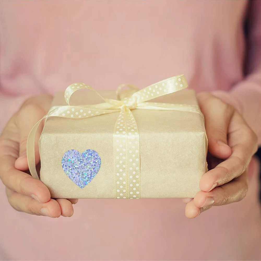 절묘한 500pcs 레이저 빈 사랑 심장 별 라운드 스티커 1inch 수제 장식 휴일 생일 파티 씰링 라벨