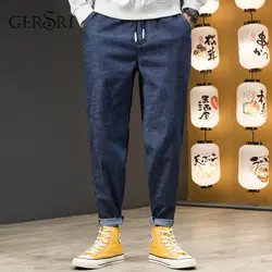 Gersri/модные мужские джинсы больших размеров, джинсы длиной до щиколотки, повседневное свободное джинсовое платье, однотонные джинсы Masculino