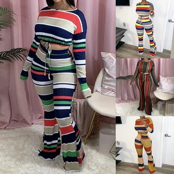 

Tracksuit 2pcs Women Set Hoodies Crop Top Sweatshirt+Side Stripe Pants Hooded 2 Pieces Sets Women Clothing Suits Female