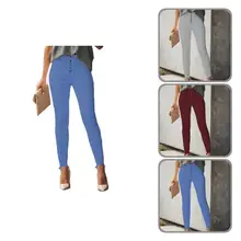 

Stylish Women Pants Ankle-Length Breathable Pure Color Breasted Buttons Pencil Pants Pencil Pants Skinny Pants