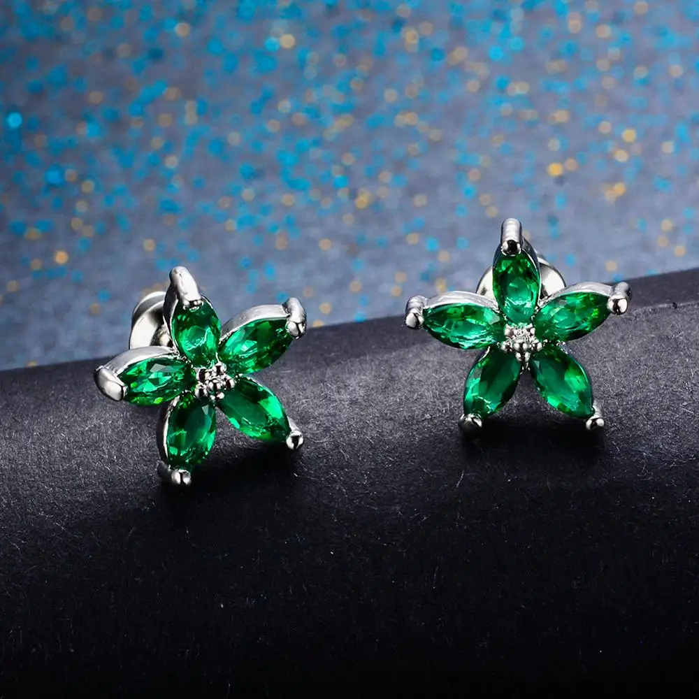 

Cute Boho Female Small Star Stud Earrings Black Blue Green Zircon Stone Earrings 925 Silver Double Wedding Earrings For Women