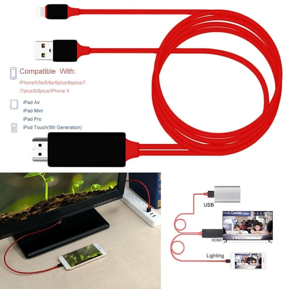 Кабель адаптер HDMI 1080P для цифрового av адаптера Lightning iPhone X 8 7 6 6S контактный USB