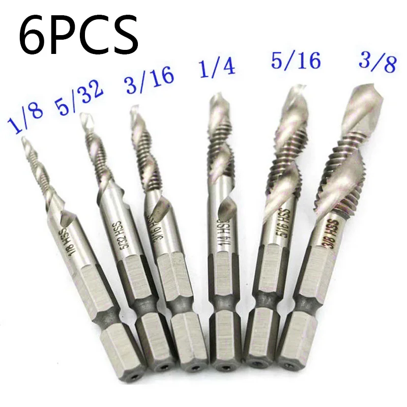 

Best 1/8,5/32,3/16,1/4,5/16,3/8 HHS Spiral Thread Tap Drill Bit Set Kit