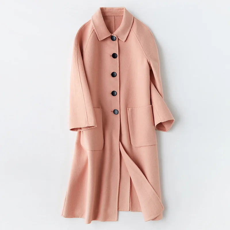 Двухстороннее кашемировое пальто женское длинное зеленое авокадо женский городской магазин сокровище - Цвет: Pink