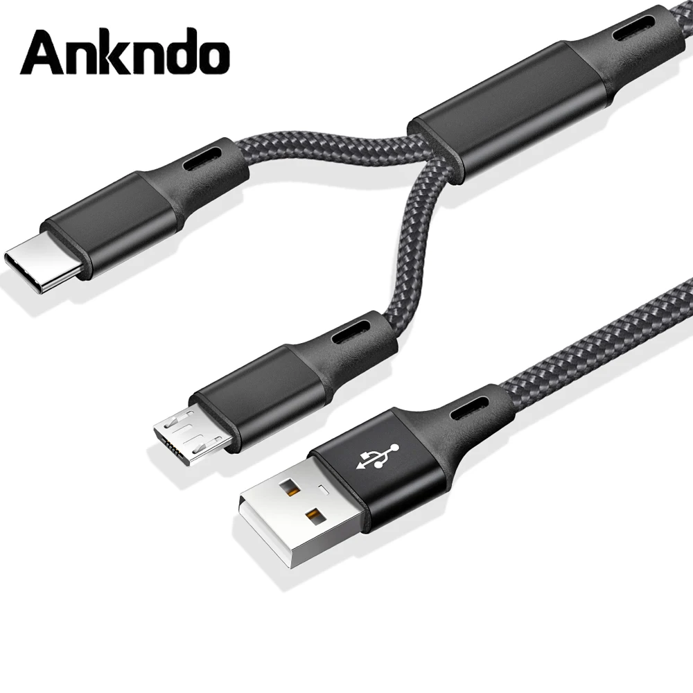 Кабель Micro USB Ankndo 2 в 1 кабель Type C для Xiaomi Huawei Samsung Android мобильный телефон быстрой