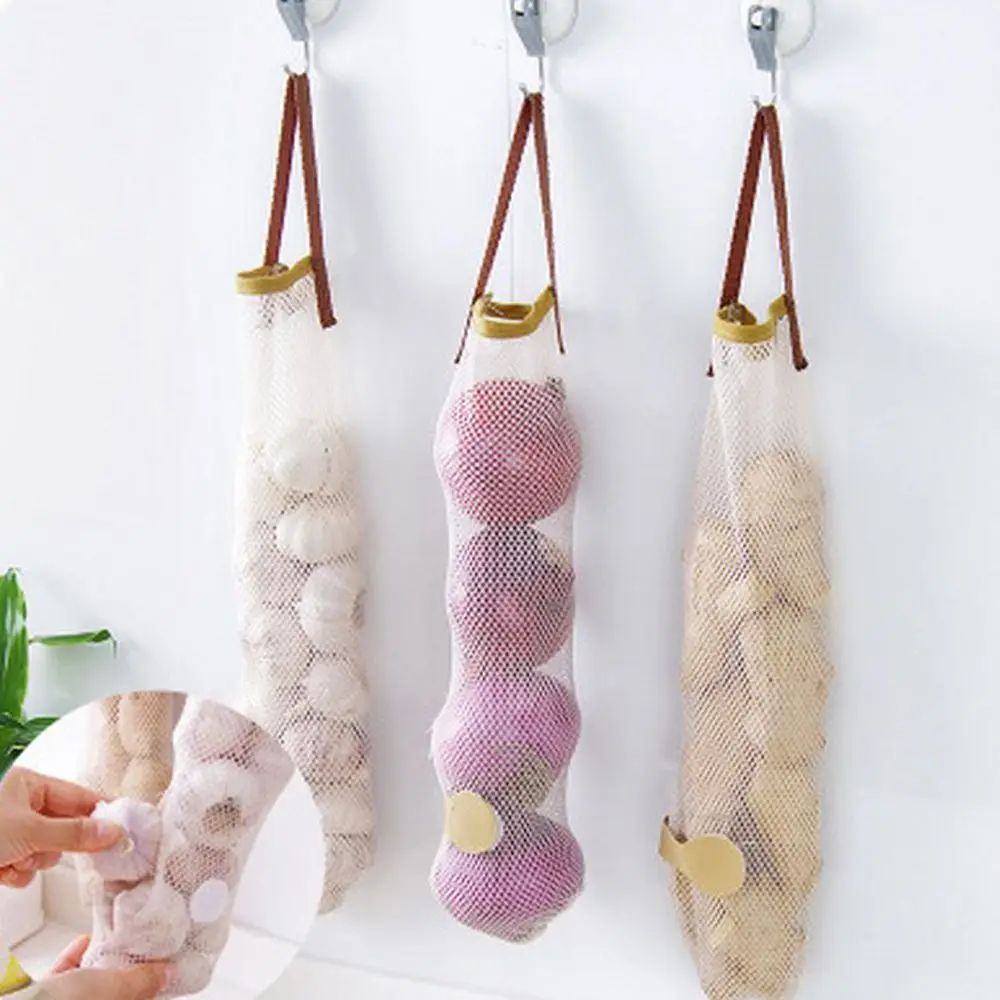 

1Pcs Polyester Storage Bag Vegetable Garlic Onion Mesh Hanging Storage Bags Reusable Hollow Fruit Container Kitchen Organizer