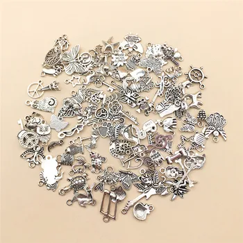 

100pcs Tibetan Silver Mixed Styles Flower Animal Butterfly Charms Pendants DIY Jewelry for Necklace Bracelet Making Accessories