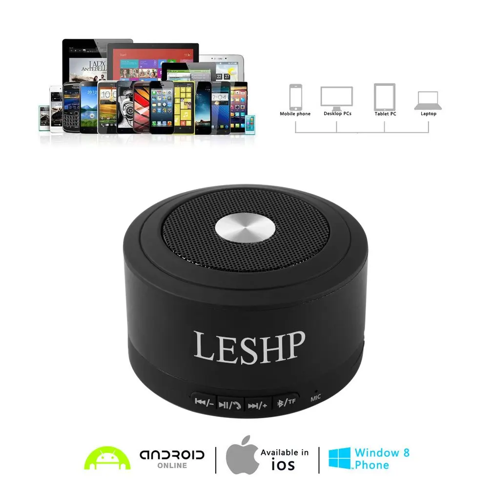 LESHP мини портативные беспроводные 3,0 колонки 3 Вт 5 VUSB/DC зарядный порт встроенный микрофон и светодиодный свет для сотовых телефонов компьютеров