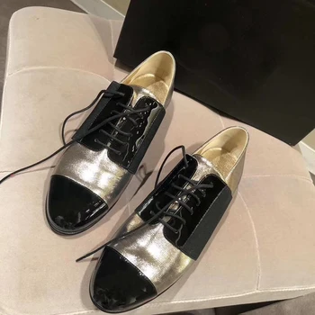 

2020 autumn new black and gold color matching lace loafers large size flat shoes women casual shoes ladies flats zapatos mujer