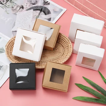 

10pcs Kraft Paper Box Transparent PVC Window Soap Boxes Jewelry Gift Packaging Box Wedding Valentine's Day Favors Candy Box