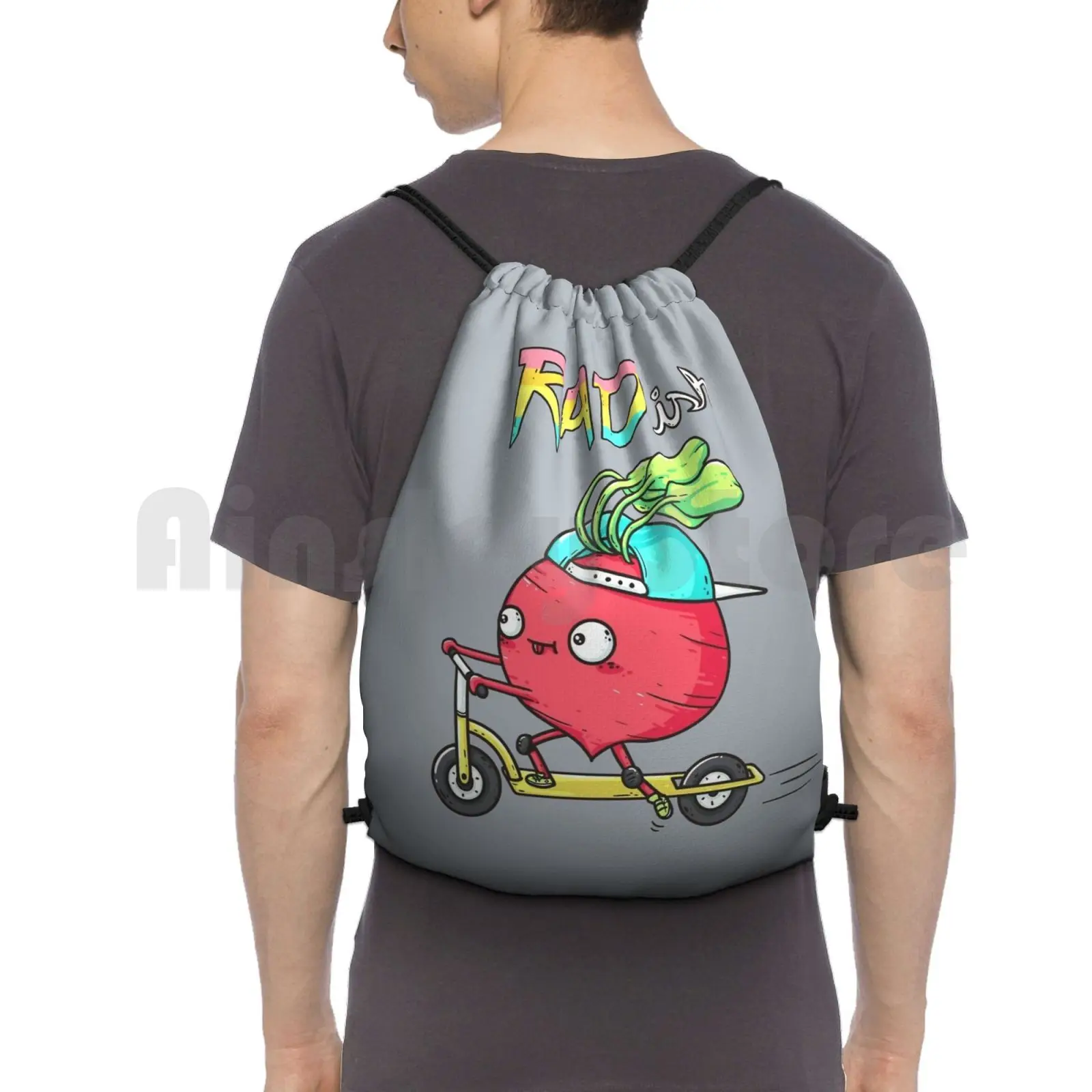 Ish Backpack Drawstring Bag Riding Climbing Gym Bag  Rad Radish Cute Cool Scooter Funny Humor