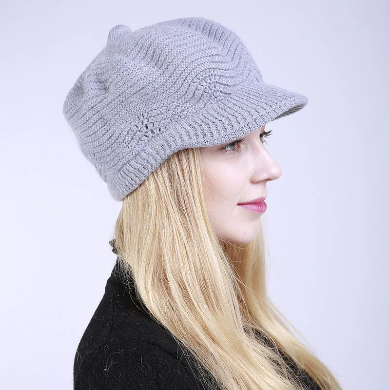 Новая женская Регулируемая зимняя шапка Толстая теплая вязаная шапка для женщин Мягкий кроличий мех шапка осень зима мода твердая шляпа