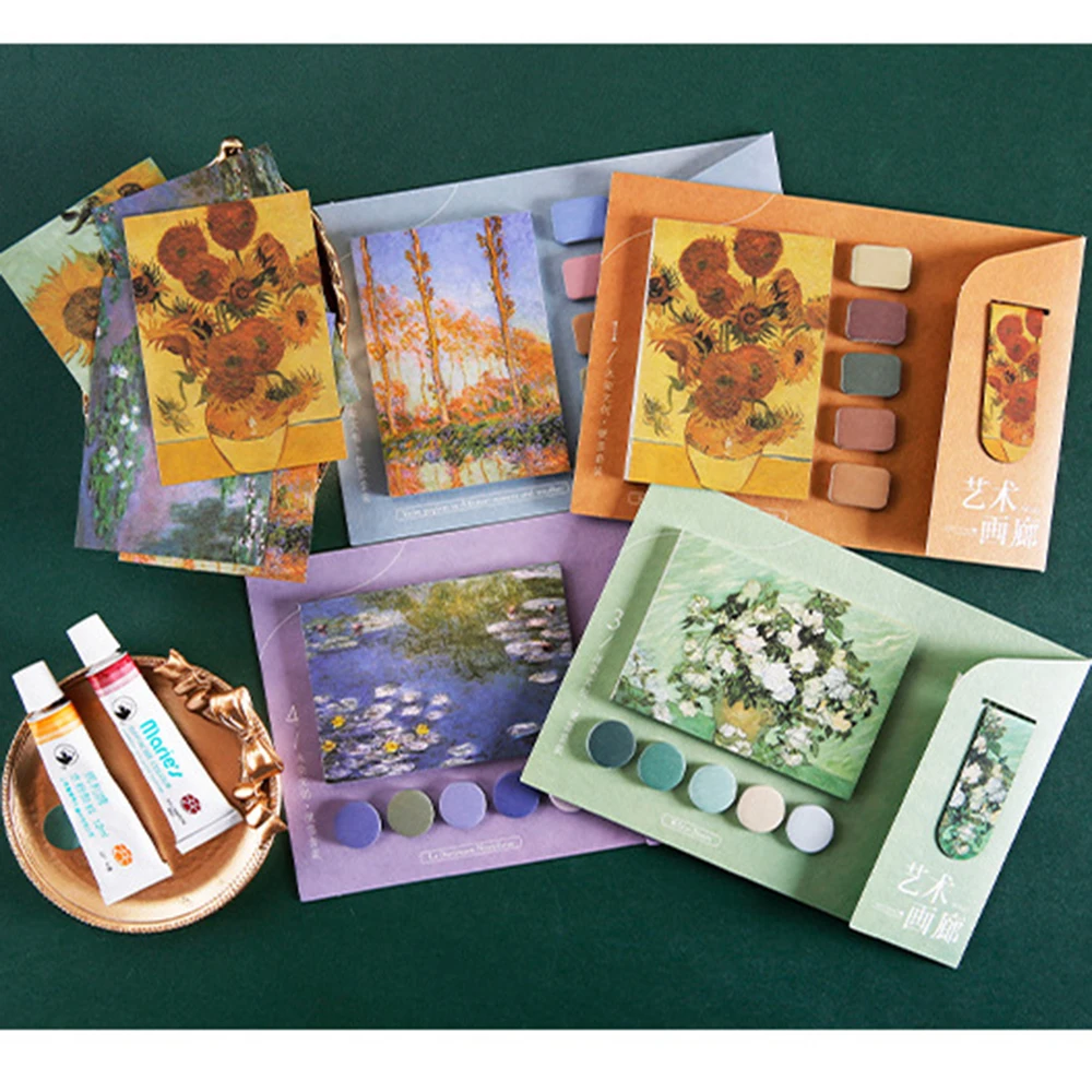

1 Set Magnetic Bookmark Loose Leaf Note Sticky Memo Pads Sunflowers Poplars Art Gallery Color Material Paper