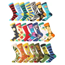 MYORED мужские уличные носки в полоску, женские, мужские, цветные, фруктовые, Мультяшные животные, чесаный хлопок, забавные носки в подарок на свадьбу