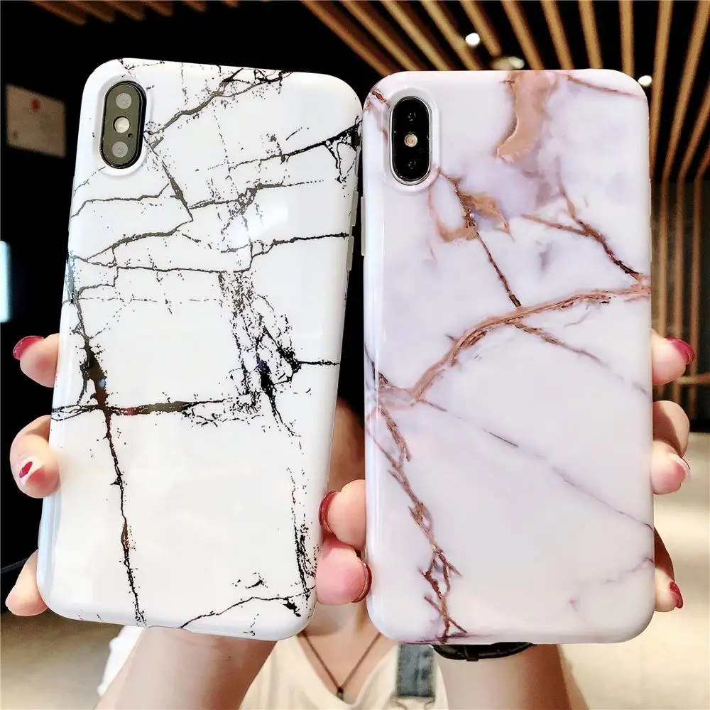 

Luxury Glossy White Black Marble Phone Case For iPhone 6 6S 7 8 Plus X XS MAX XR i8Plus i7P Soft Back Cover Coques Fundas Shell