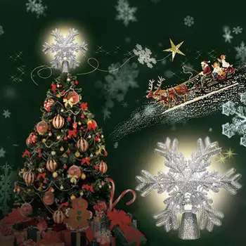 

Christmas Tree Topper Light Dreamy White Snowflake Projector Lamp Rotating 3D Glitter Lighted Christmas Tree Decorations