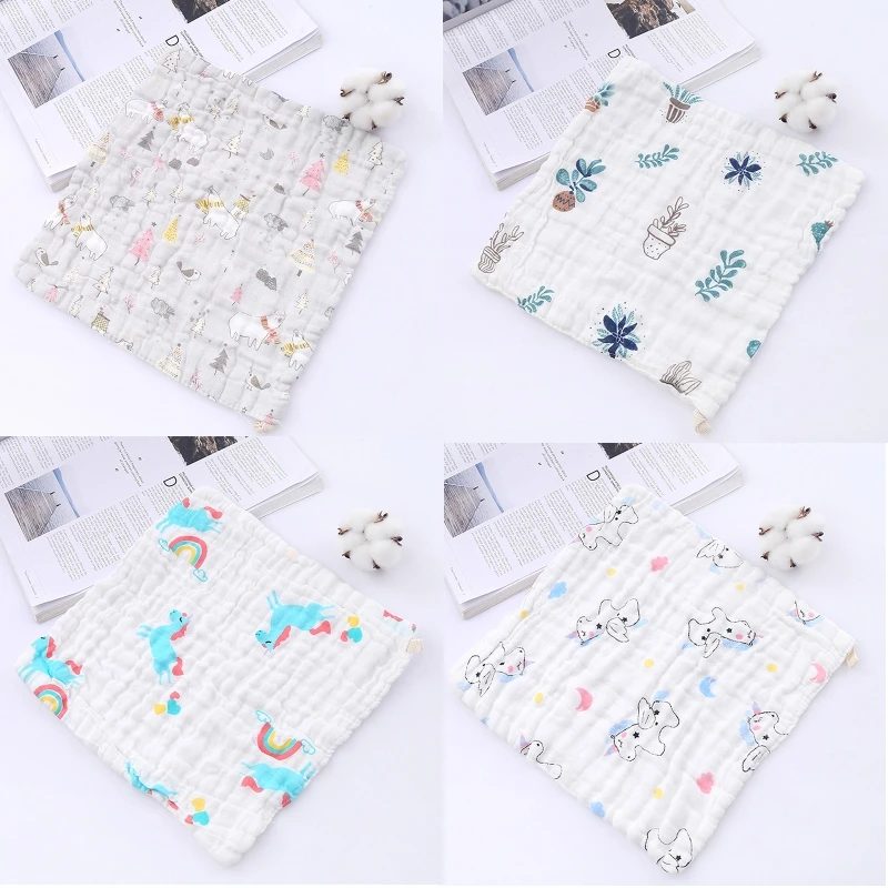 

12Pcs Baby Muslin Cotton Washcloth Cartoon Animals 6 Layers Newborn Face Towel X4YE