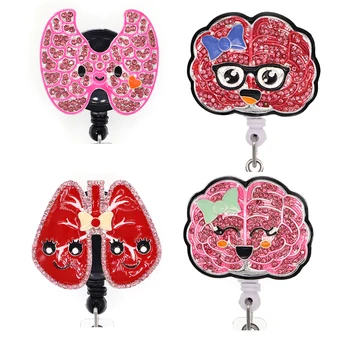 

20pcs/lot Mix Style Cute Pink/Red Brain/Lung Nurse Rhinestone Enamel Retractable ID Badge Holder