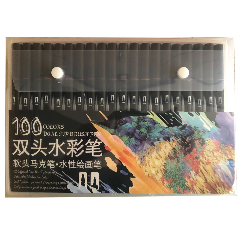 100 black color 100 цветов, акварельная кисть с двойным наконечником, маркер, авторучка, художественная кисть, ручка для рисования, рисования, раскрашивания, школьные канцелярские принадлежности - Цвет: 100 black color