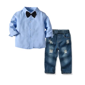 

European and American children's suits suit shirt jeans broken copper gentleman casual shirt tie three-piece boy