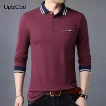 UplzCoo Мужская рубашка поло весенне-осенняя рубашка с длинными рукавами однотонные хлопковые футболки Slim Fit Trend повседневные мужские топы в деловом стиле 5Xl FM231