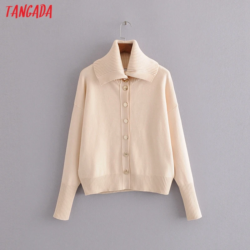 

Tangada women elegant white cardigan sweater long sleeve oversized office lady knit sweaters jumper 3H401