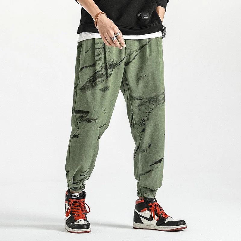 

Trend Pure Cotton Pants Men Loose-Fit Skinny Casual Pants Elastic Waist Drawstring Korean-style Beam Leg Velcro Fashion Men's Tr