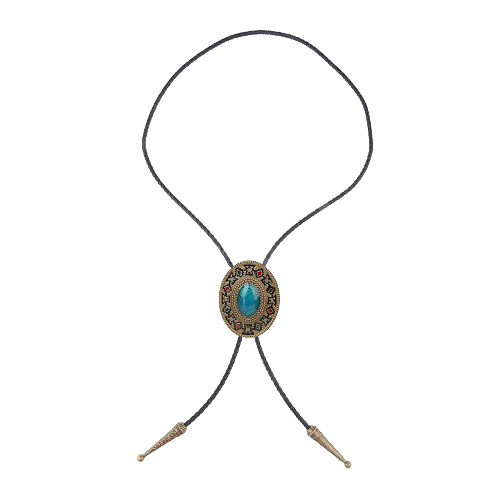 Fashion Mens Leather Turquoise Stone Bolo Tie Necklace Jewelry Retro Western Cowboy Mens Gifts Necktie Men Accessories