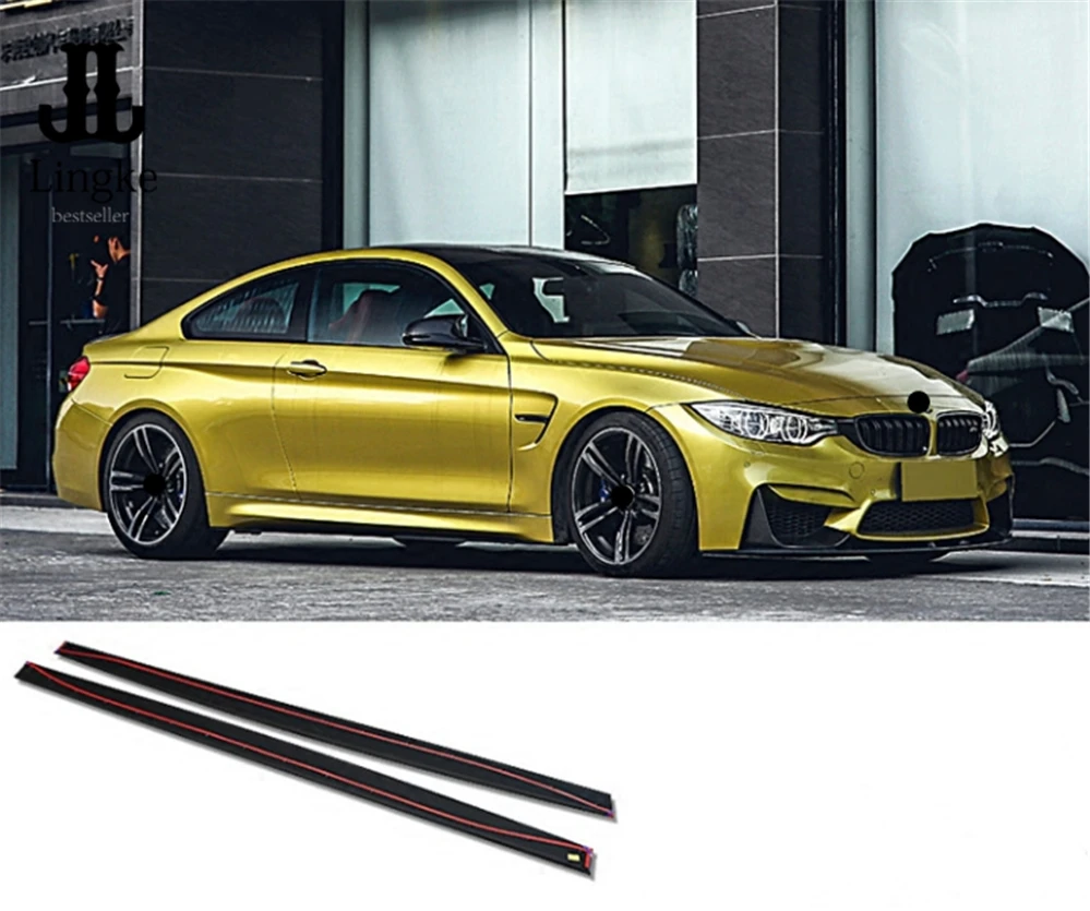 

For BMW F80 M3 F82 F83 M4 Carbon Fiber Side Skirt Extension Spoiler Lip MP Style Strips Door Body Molding 2015 2016 2017