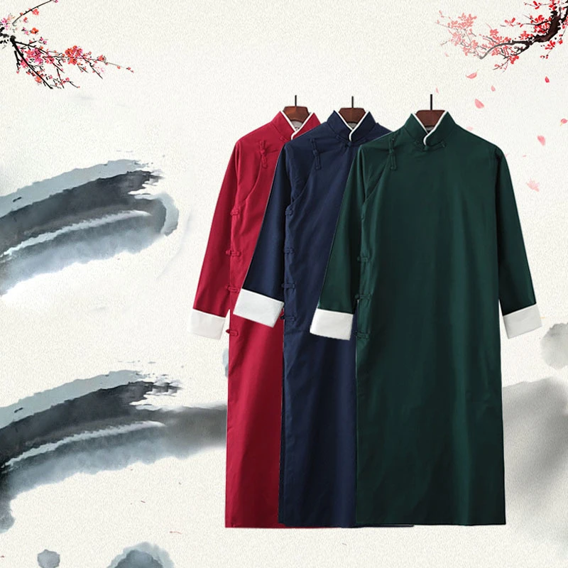 9 Colors Chinese Style Traditional Kung Fu Retro Male Tang Suit Gown Crosstalk Performance Tunic Pure Cotton Linen |