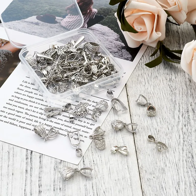 pandahall 1box Brass Ice Pick Pinch Bails Necklace Pendant Clip Hook Connector for Jewelry Making DIY Accessories Findings